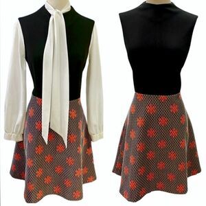 Vintage Handmade One of a Kind 1960s 1970s Mod Mock Neck Floral Print GoGo Dress